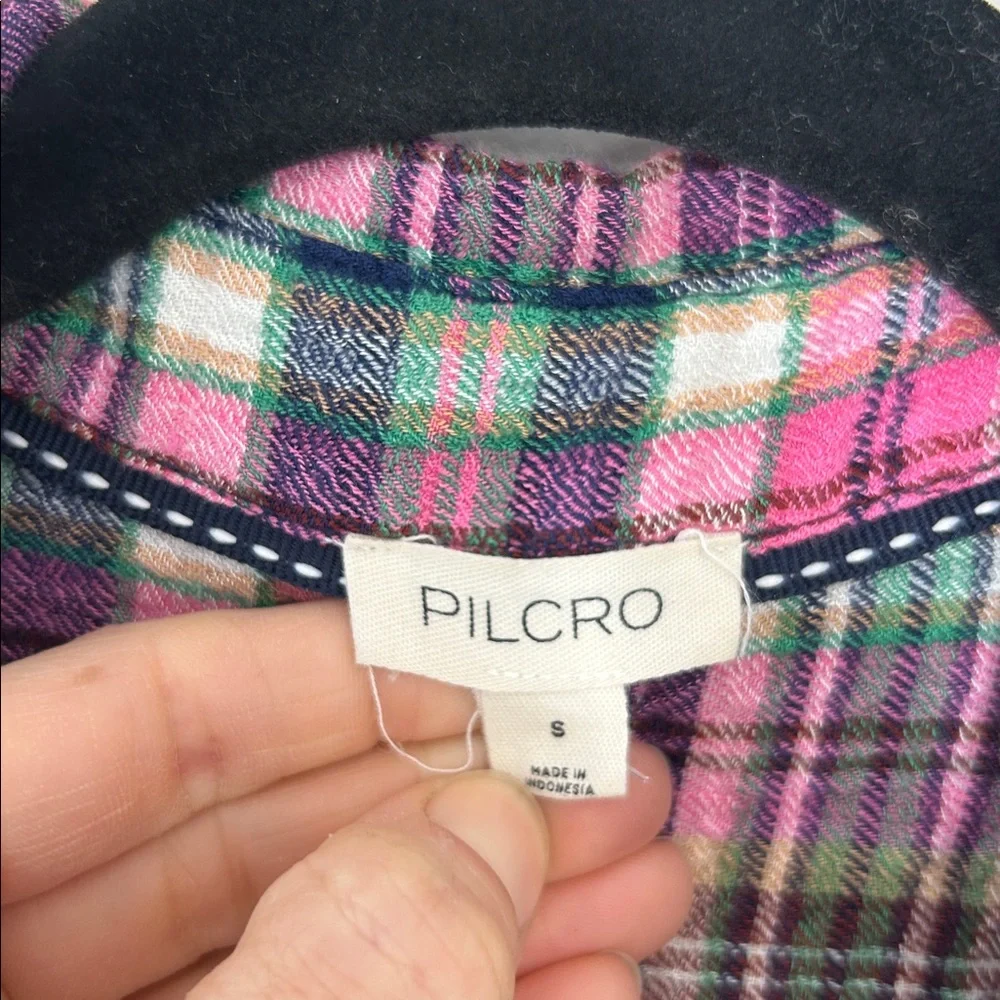 PILCRO Anthropologie Relaxed Plaid Button Up Top size Small - Picture 3 of 5